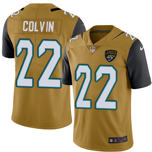 Men's Elite Aaron Colvin Nike Jersey Gold - #22 Rush NFL Jacksonville Jaguars